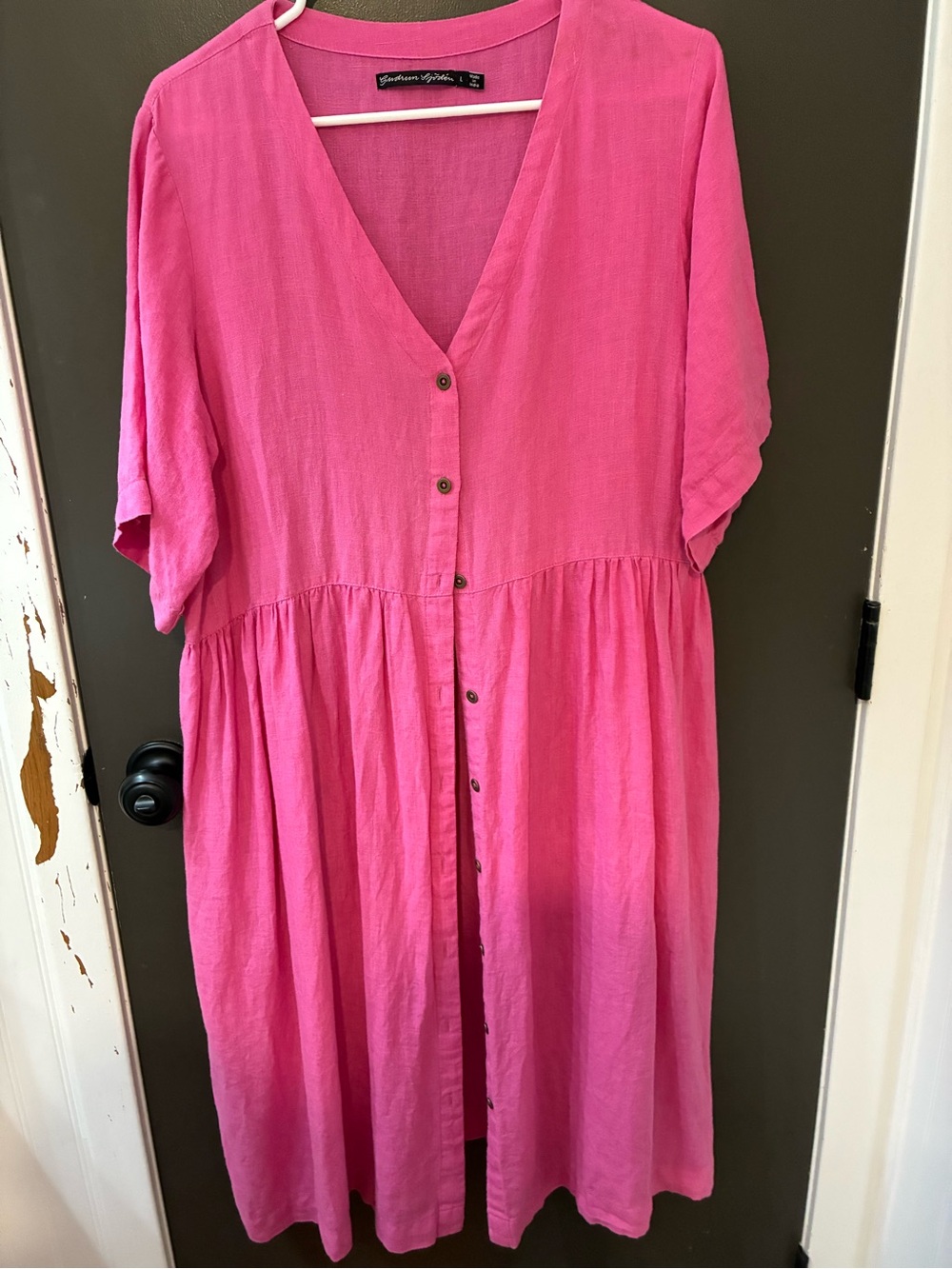 Gudrun Sjoden Hot Pink Linen Button-Front Midi Dress